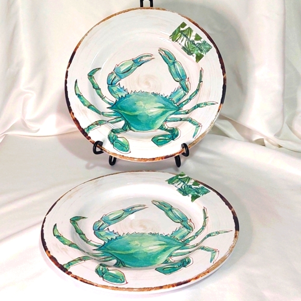 Tommy Bahama Crab Melamine Dinner Plates, Set of 2